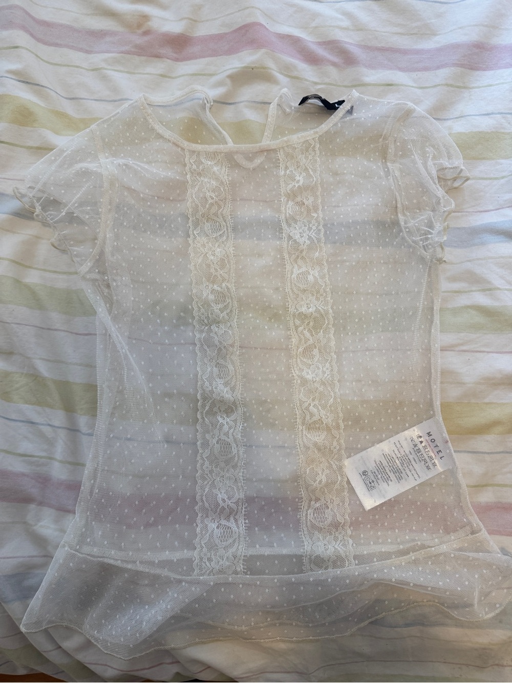 Motel Rocks White Sheer Dot Lace-Panel Tee